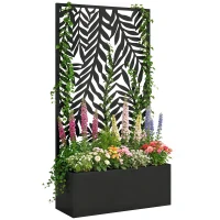 Outsunny Metal Planter Box with Trellis, 44.5" Raised Garden Bed with Trellis Privacy Screen for Climbing Plants(m-9)