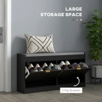 HOMCOM Narrow Storage Bench, Upholstered Entry Way Bench, Shoe Rack Bench with 2 Flip Drawers, 2 Vents for 8 Pairs of Shoes(m-4)