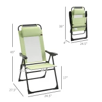 Outsunny Set of 4 Folding Patio Chairs, Camping Chairs with Adjustable Sling Back, Removable Headrest, Armrest for Garden, Backyard, Lawn, Light Green(m-3)