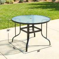 Outsunny 38" Round Patio Table with Umbrella Hole, Tempered Glass Outdoor Dining Table, Black(m-3)