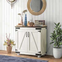 HOMCOM Kitchen Sideboard, Buffet Cabinet with Barn Door and Adjustable Shelf, Distressed White(m-2)