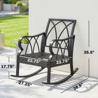 Outsunny Outdoor Wicker Rocking Chair with Padded Cushions, Aluminum Furniture, Rattan Porch Rocker Chair w/ Armrest, Navy Blue(m-18)
