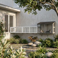 PawHut Wooden Cat Run with Weather Protection, Connecting Inside and Outside, 79"L x 15"W x 15"H, White(m-8)