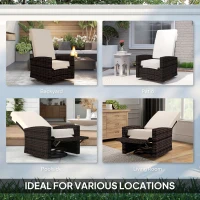 Outsunny Outdoor Wicker Swivel Recliner Chair, Lifting Footrest, 360° Rotating Basic, Water-resistant Cushions, Khaki(m-7)