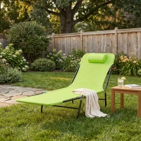 Outsunny Folding Chaise Lounge Chair, Pool Sun Tanning Chair, Outdoor Lounge Chair with Reclining Back, Breathable Mesh Seat, Headrest for Beach, Yard, Patio, Green(m-10)