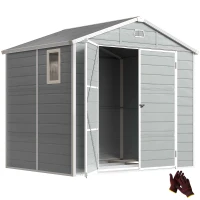 Outsunny 8' x 6' Garden Storage Shed, Outdoor Tool & Equipment Storage House with Wide Door, Foundation Kit, Vents, Window, Light Grey(m-13)
