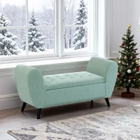 HOMCOM Upholstered Storage Bench with Arms, Modern Ottoman Bench for Bedroom, Entryway, and Living Room, Green(m-1)