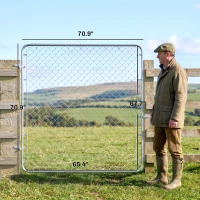Outsunny Garden Gate Chain Link Fence Gate, Galvanized Steel Garden Door for Yard Entrance Way, 70.9 x 70.9 in., Silver(m-3)