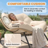 Outsunny Indoor Outdoor Papasan Rocking Chair, Oversized Rocking Egg Chair with Cushion for Garden, Patio, Cream White(m-5)