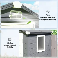 Outsunny 4.4' x 3.3' Plastic Garden Storage Shed with Latch Door, Vents, Sloped Roof, Grey(m-5)