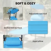Outsunny Outdoor Lounge Chair, 4 Position Adjustable Backrest, Folding, Cushioned w/ Sun Shade Roof & Pillow, Blue(m-6)