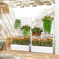 Outsunny Galvanized Raised Garden Bed Planter Box with Trellis for Climbing Plants, Vegetable, Vines, 43" x 16" x 70", White(m-10)