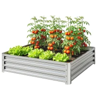 Outsunny 4' x 4' x 1' Galvanized Raised Garden Bed, Metal Garden Box with Open Bottom, Easy Assembly Outdoor Planter Box for Vegetables Flowers Herbs, Silver(m-2)