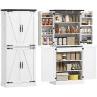 HOMCOM 72" Tall Kitchen Pantry Cabinet, Farmhouse Storage Cabinet with 8 Door Racks and Adjustable Shelves, White(m-11)