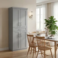 HOMCOM Modern Kitchen Pantry Freestanding Cabinet Cupboard with Doors and Drawer, Adjustable Shelving, Gray(m-8)
