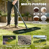 Outsunny Lawn Leveling Rake, 36" x 10" Heavy Duty Yard Leveling Rake with 66.5" Handle for Backyard, Golf Course(m-5)