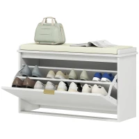 HOMCOM Shoe Storage Bench with Padded Seat Cushion and Flip-Drawer, Entryway Bench, Shoe Cabinet, 31.5x10.2x18.7 Inches, White(m-1)