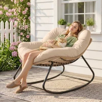 Outsunny Indoor Outdoor Papasan Rocking Chair, Oversized Rocking Egg Chair with Cushion for Garden, Patio, Cream White(m-10)