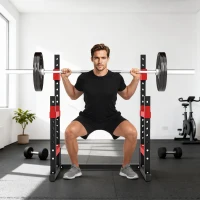 Soozier Adjustable Squat Rack, 660lbs Multi-Functional Bench Press Rack for Weight Lifting Home Gym Strength Training, Red(m-9)