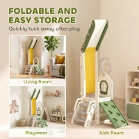 Qaba Foldable 5 in 1 Toddler Slide with Ladder, Climbing Wall, Basketball Hoop, Storage and Basketball for 1-3 Years, Cream(m-5)