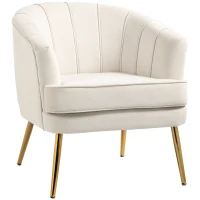HOMCOM Fabric Armchair, Modern Accent Chair with Gold Metal Legs for Living Room, Bedroom, Home Office, Cream White(m-9)