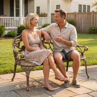 Outsunny 40" Outdoor Garden Bench, Cast Aluminum Antique Rose Style Patio Garden Park Loveseat Bench for Backyard, Porch, Balcony, Lawn, Bronze(m-9)
