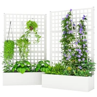 Outsunny Galvanized Raised Garden Bed Planter Box with Trellis for Climbing Plants, Vegetable, Vines, 43" x 16" x 70", White(m-1)