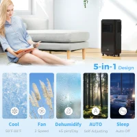 HOMCOM 8,000 BTU Moible Air Conditioner 345 Sq. Ft., Dehumidifier Fan Auto Sleep with 24H Timer On/Off, Window Kit, Black(m-4)