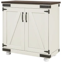 HOMCOM Kitchen Sideboard, Buffet Cabinet with Barn Door and Adjustable Shelf, Distressed White(m-1)