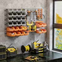 DURHAND 44 PCS Wall Mounted Pegboard Tool Organizer Rack Kit with Various Sized Storage Bins, Pegboard and Hooks, Orange(m-10)