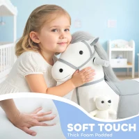 Qaba 6V Ride On Horse, Battery Powered Ride on Toy, Electric Kids Riding Pony with Bear Toy, Music for Aged 1.5-5 Years(m-7)