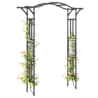 Outsunny Garden Arch, PE-Coated Steel Garden Arch Trellis with Extended Top, Black(m-11)