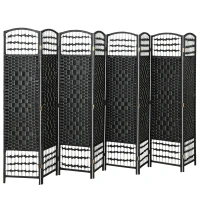 HOMCOM 8 Panel Folding Room Divider, Portable Privacy Screen, Wave Fiber Room Partition for Home Office, Black(m-2)