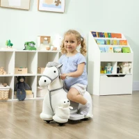 Qaba 6V Ride On Horse, Battery Powered Ride on Toy, Electric Kids Riding Pony with Bear Toy, Music for Aged 1.5-5 Years(m-2)