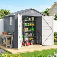 Outsunny 8' x 6' Plastic Garden Storage Shed with Latch Door, Vents, Sloped Roof, Dark Grey(m-8)