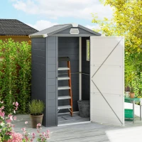 Outsunny 4.4' x 3.3' Plastic Garden Storage Shed with Latch Door, Vents, Sloped Roof, Grey(m-1)