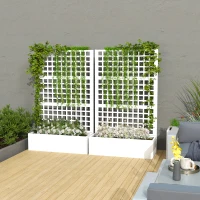 Outsunny Galvanized Raised Garden Bed Planter Box with Trellis for Climbing Plants, Vegetable, Vines, 43" x 16" x 70", White(m-9)