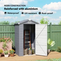 Outsunny 4.4' x 3.3' Plastic Garden Storage Shed with Latch Door, Vents, Sloped Roof, Grey(m-4)