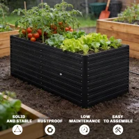 Outsunny Galvanized Raised Garden Bed, Outdoor Planter Box for Vegetables, Flowers, Herbs, 5' x 3' x 2', Black(m-5)