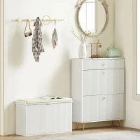 HOMCOM Shoe Storage Bench with Padded Seat Cushion and Flip-Drawer, Entryway Bench, Shoe Cabinet, 31.5x10.2x18.7 Inches, White(m-8)