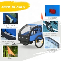 Aosom 2 Seat Bike Trailer for Kids, Bicycle Trailer with Storage Bag, 5 Point Harness, Bicycle Trailer with 20" Wheels, Blue(m-7)