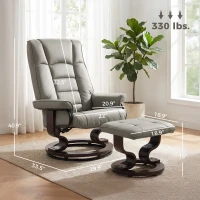 HOMCOM Faux Leather Reclining Chair with Ottoman, Manual Recliner with Tufted Back and Wood Frame for Living Room, Gray(m-3)