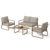 Outsunny 4 Piece Patio Furniture Set, Outdoor Sofa Set with Loveseat, 2 Armchairs, Coffee Table and Cushions