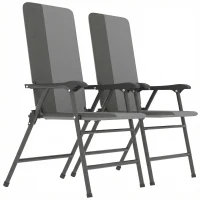 Outsunny Folding Patio Chairs Set of 2, Padded High Back Lawn Camping Chairs with Armrests, 600D Oxford Fabric, Light Gray(m-1)