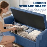 HOMCOM 47" Storage Ottoman Bench, Tufted End of Bed Bench with Rolled Arms, Safety Hinge, Wood Legs for Bedroom, Blue(m-4)