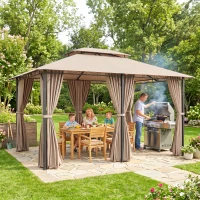 Outsunny 10' x 13' Patio Gazebo, Outdoor Gazebo Canopy Shelter with Curtains, Vented Roof, Steel Frame for Garden, Lawn, Backyard and Deck, Khaki(m-7)