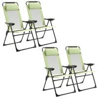 Outsunny Set of 4 Folding Patio Chairs, Camping Chairs with Adjustable Sling Back, Removable Headrest, Armrest for Garden, Backyard, Lawn, Light Green(m-1)