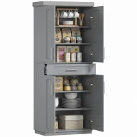 HOMCOM Modern Kitchen Pantry Freestanding Cabinet Cupboard with Doors and Drawer, Adjustable Shelving, Gray(m-1)