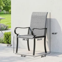 Outsunny Set of 2 Outdoor Wicker Dining Chairs with Armrest, Steel Frame, High Back and Deep Seating, Gray(m-3)