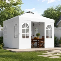 Outsunny 9.6 x 9.6 ft Pop Up Canopy Tent with Sidewalls, One Push Setup, UPF50+ Portable Instant Canopy Shelter, White(m-9)
